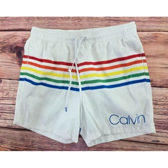 Calvin Klein Mens Rainbow Stripe Swim Shorts XL - Picture 1 of 7
